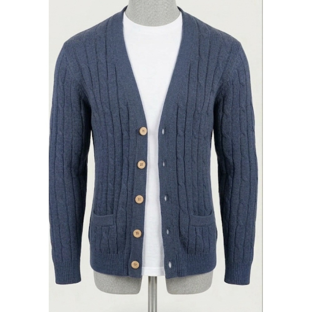 Vintage Men's Navy Blue Cable Knit Button Cardigan Sweater Large B.D. Baggies